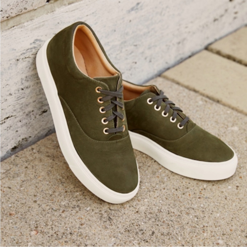 Nisolo Elayna Everyday Sneaker Moss Green Leather Size 8.5 - Picture 1 of 13